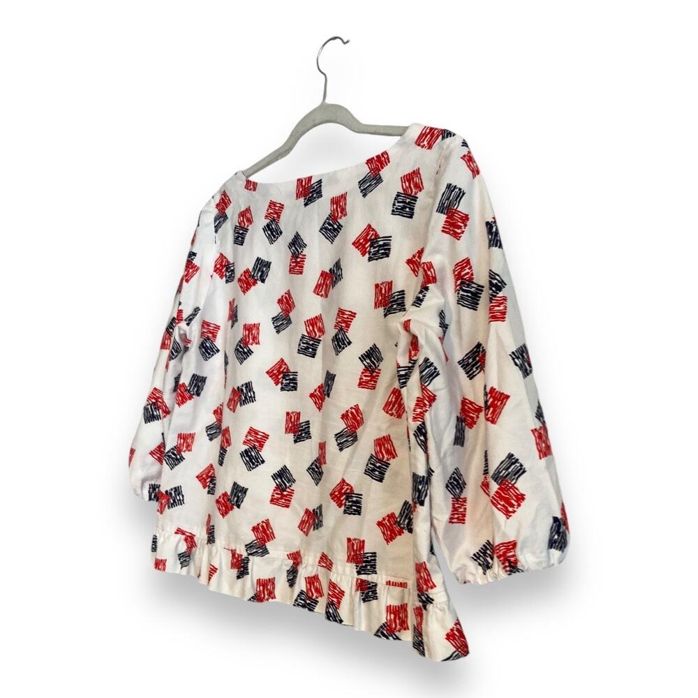 Womens Vintage Hand Made Red White Ruffle 3/4 Sleeve Boat Neck Tunic Top Size XL - Picture 4 of 16